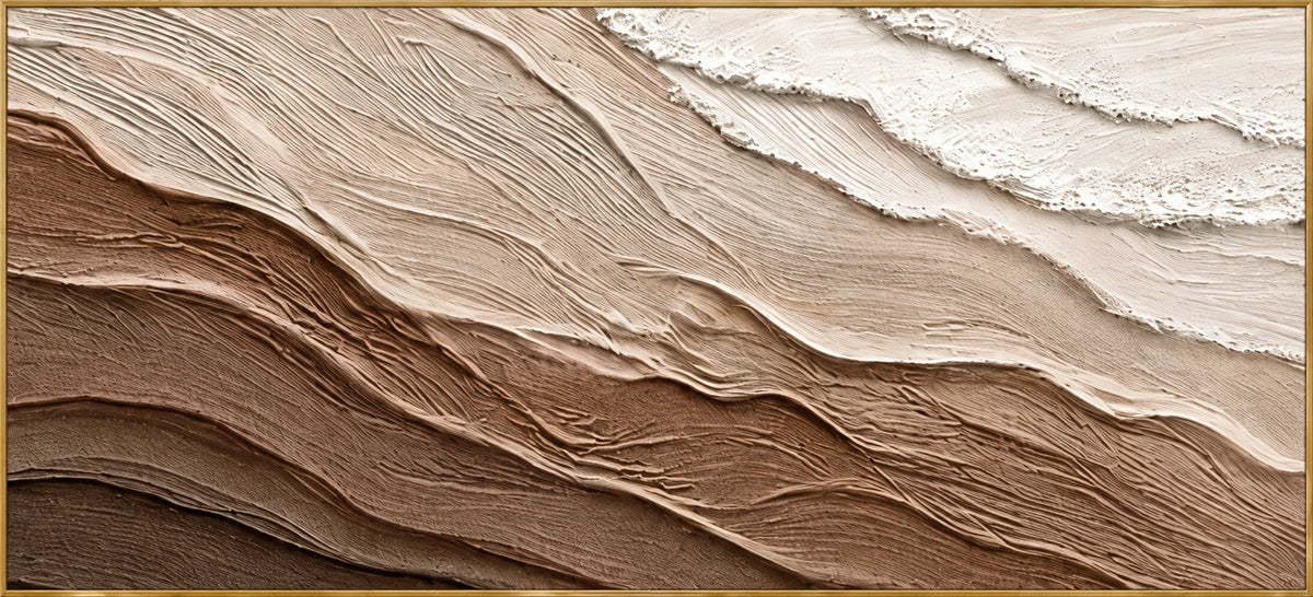 Desert Strata | Hand-Painted Abstract Desert Landscape Oil Painting | Complete artwork front view with narrow champagne gold fine frame