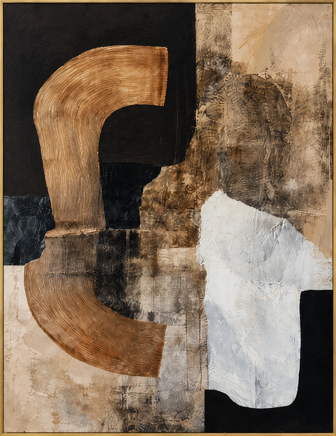 Sand Passage | Hand-Painted Abstract Oil Painting | Complete artwork front view with narrow champagne gold fine frame