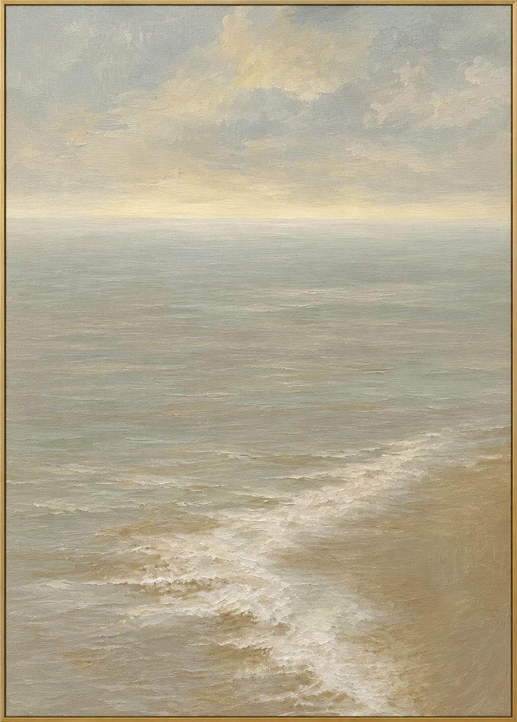 Fading Tide | Hand-Painted Seascape Oil Painting | Complete artwork front view with narrow champagne gold fine frame
