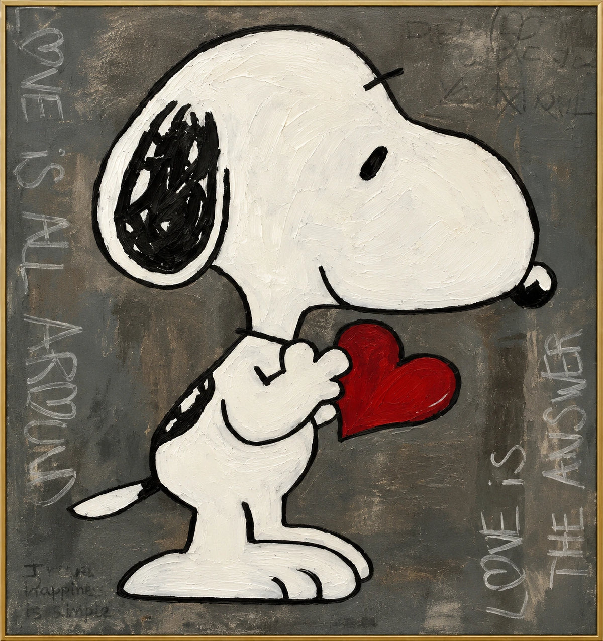 Heartfelt Pup – Hand-Painted Pet Portrait Oil Painting | Square Wall Art | Complete artwork front view with narrow champagne gold fine frame