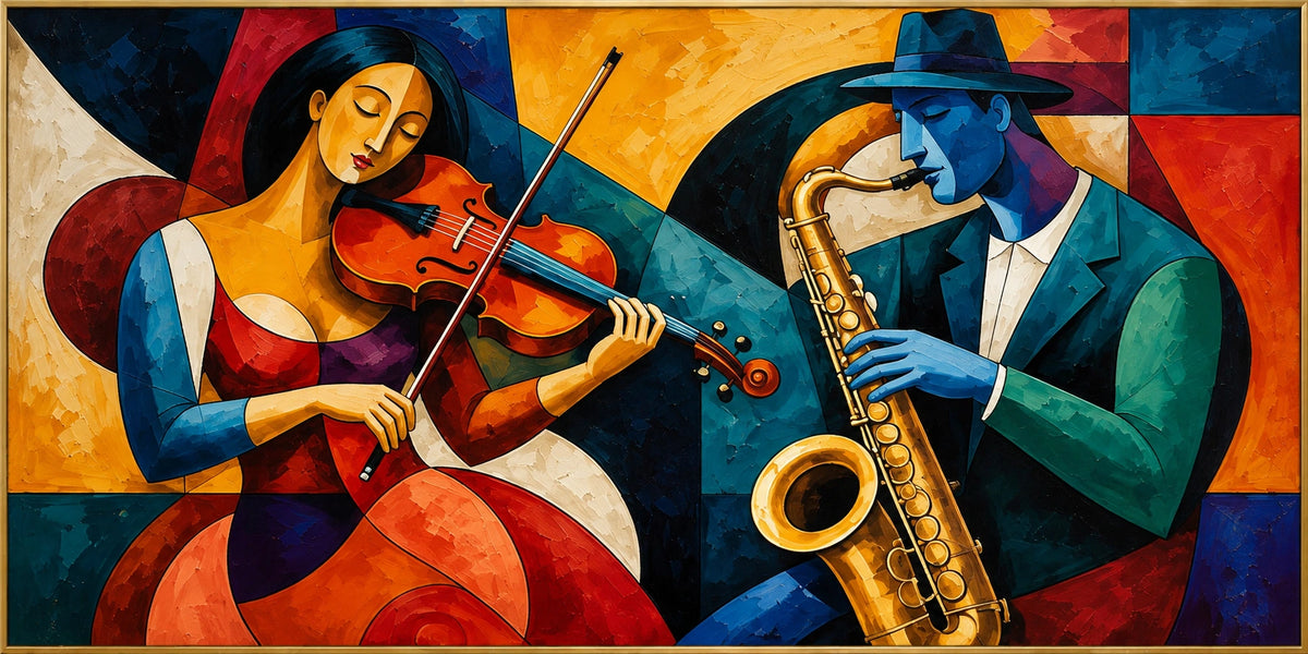 Counterpoint | Hand-Painted Figurative Oil Painting | Complete artwork front view with narrow champagne gold fine frame