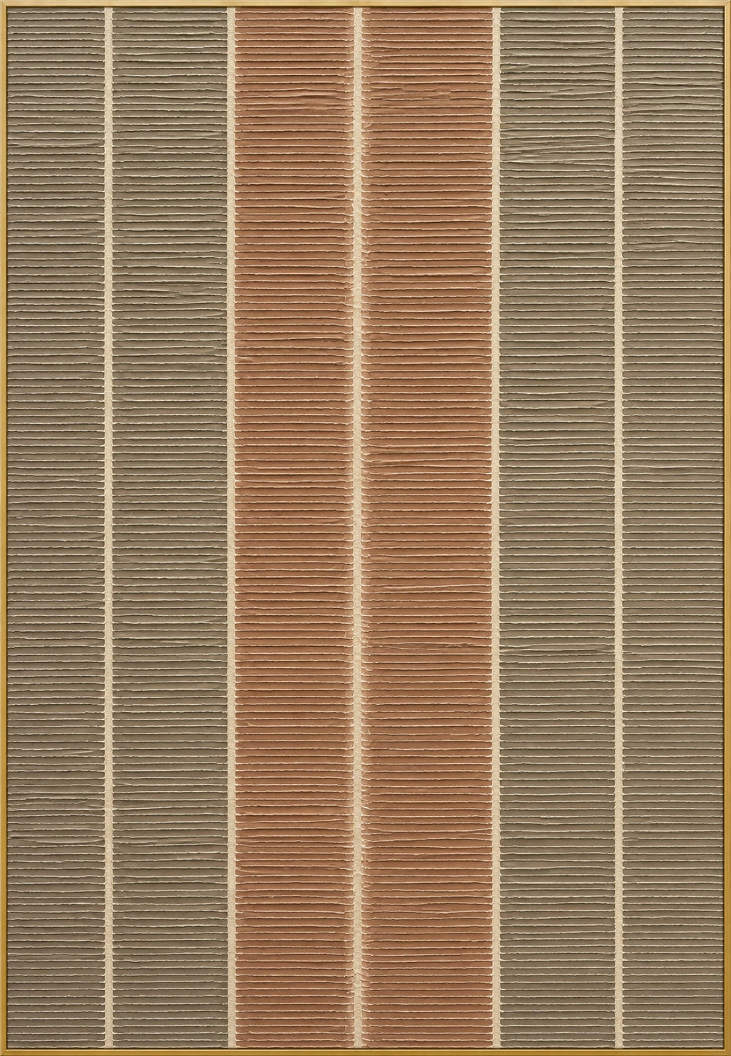Linear Calm | Hand-Painted Abstract Oil Painting | Complete artwork front view with narrow champagne gold fine frame