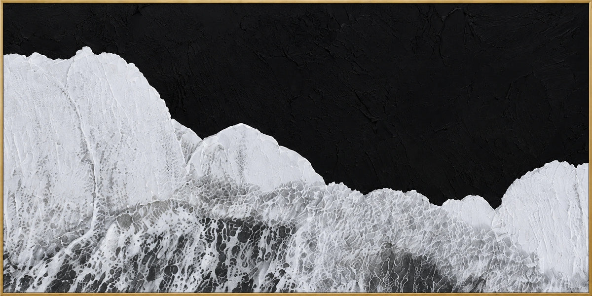 Midnight Peaks | Hand-Painted Mountain Landscape Oil Painting | Complete artwork front view with narrow champagne gold fine frame