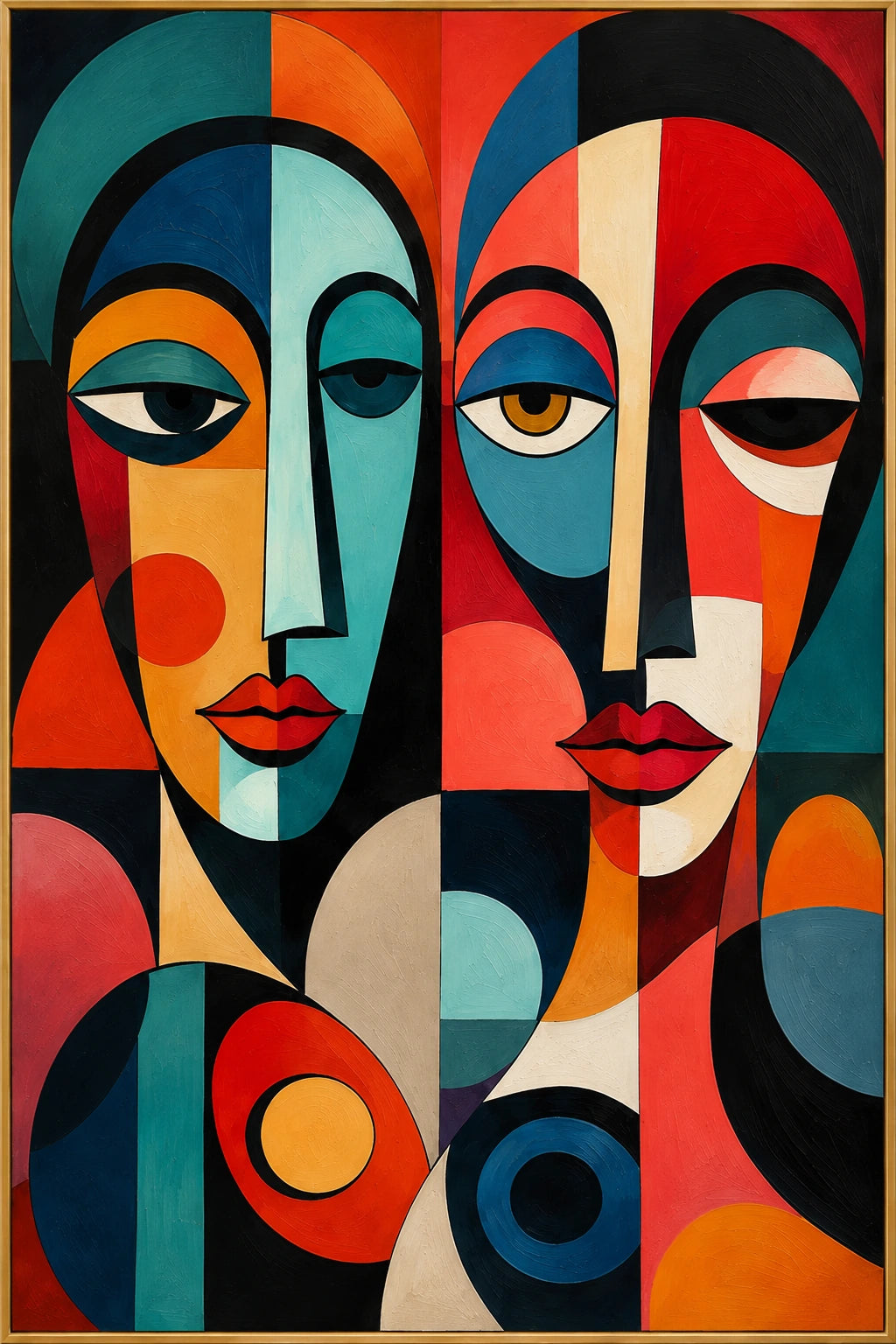 Shared Rhythm | Hand-Painted Figurative Oil Painting | Complete artwork front view with narrow champagne gold fine frame