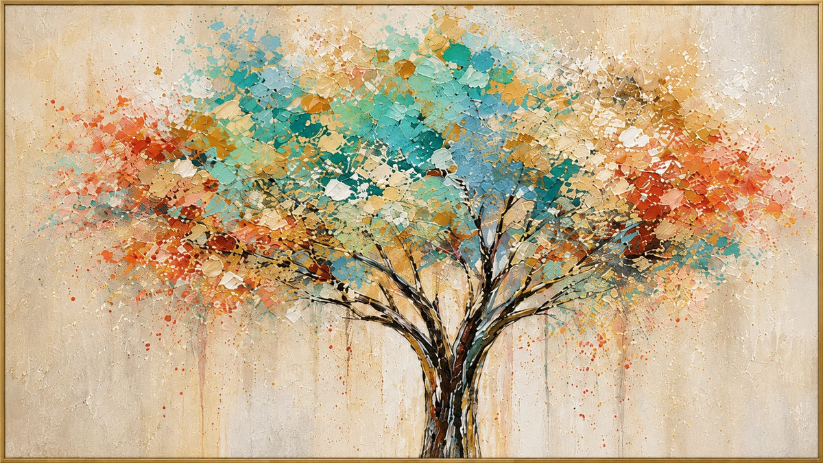 Vernal Crown | Hand-Painted Botanical Landscape Oil Painting | Complete artwork front view with narrow champagne gold fine frame