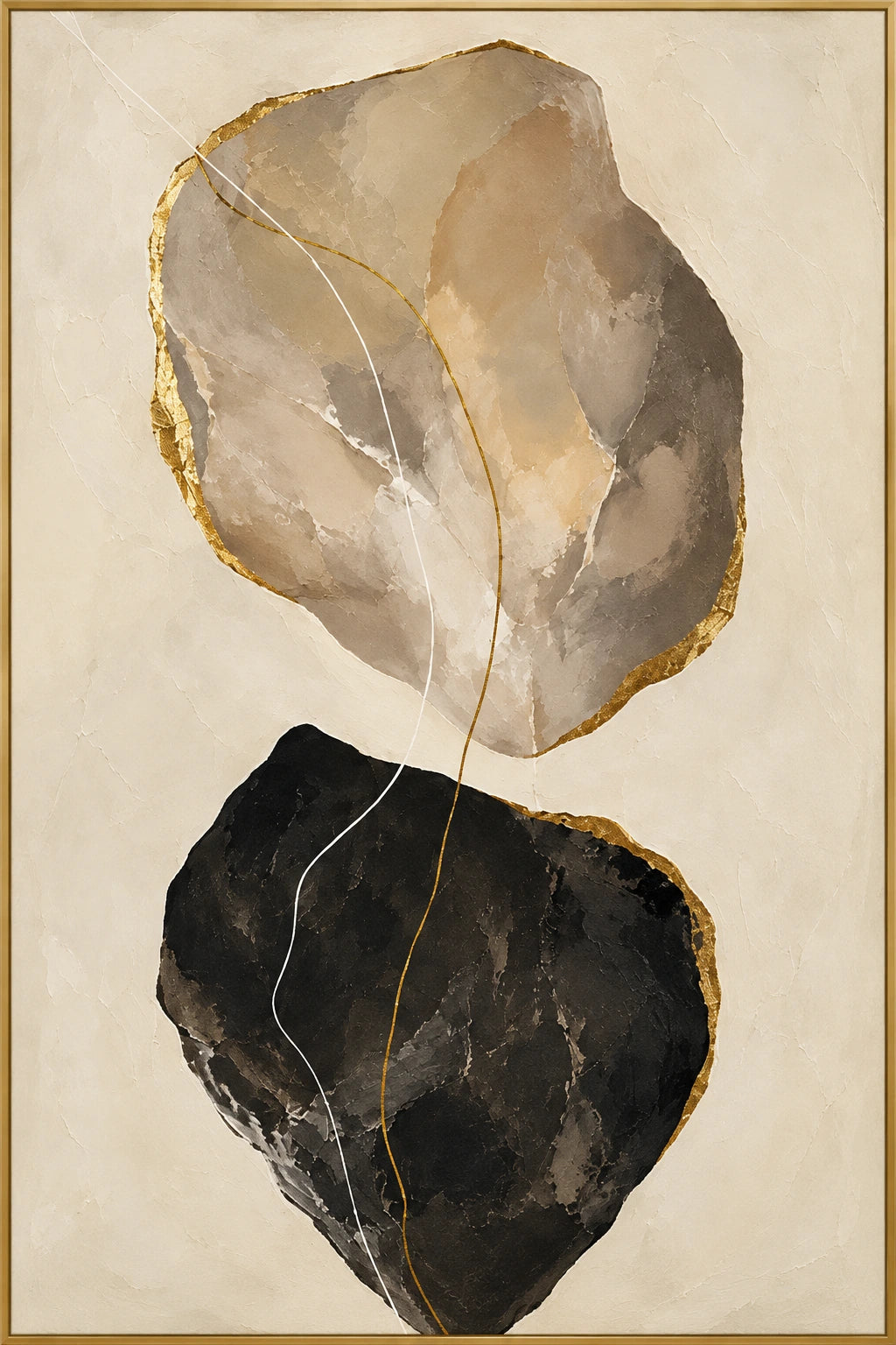 Equilibrium | Hand-Painted Abstract Oil Painting | Complete artwork front view with narrow champagne gold fine frame