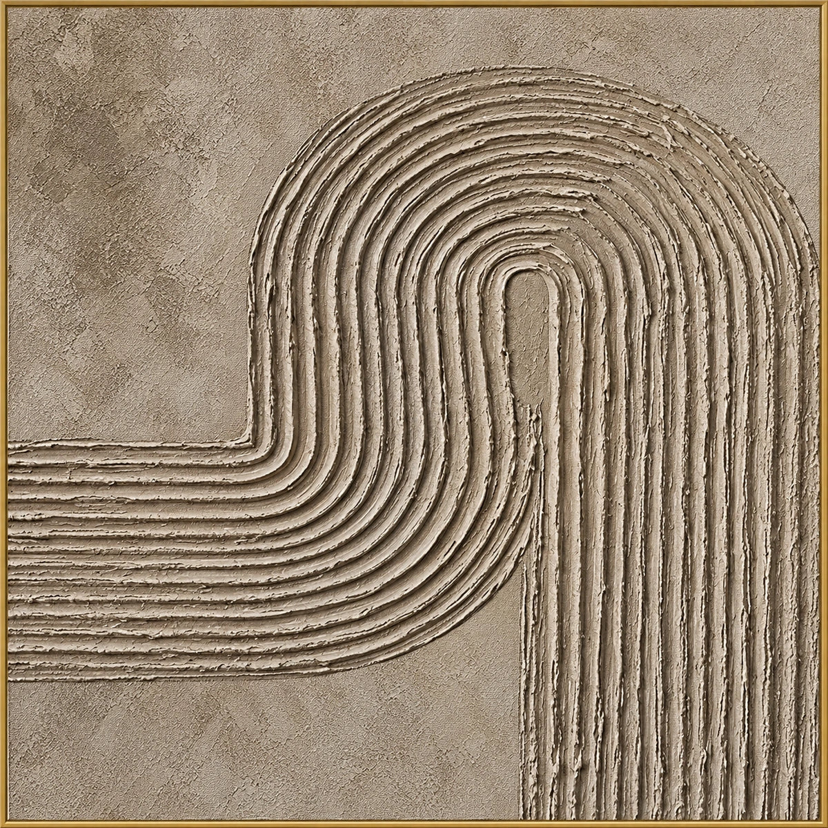 Ribbed Arch | Hand-Painted Abstract Oil Painting | Complete artwork front view with narrow champagne gold fine frame