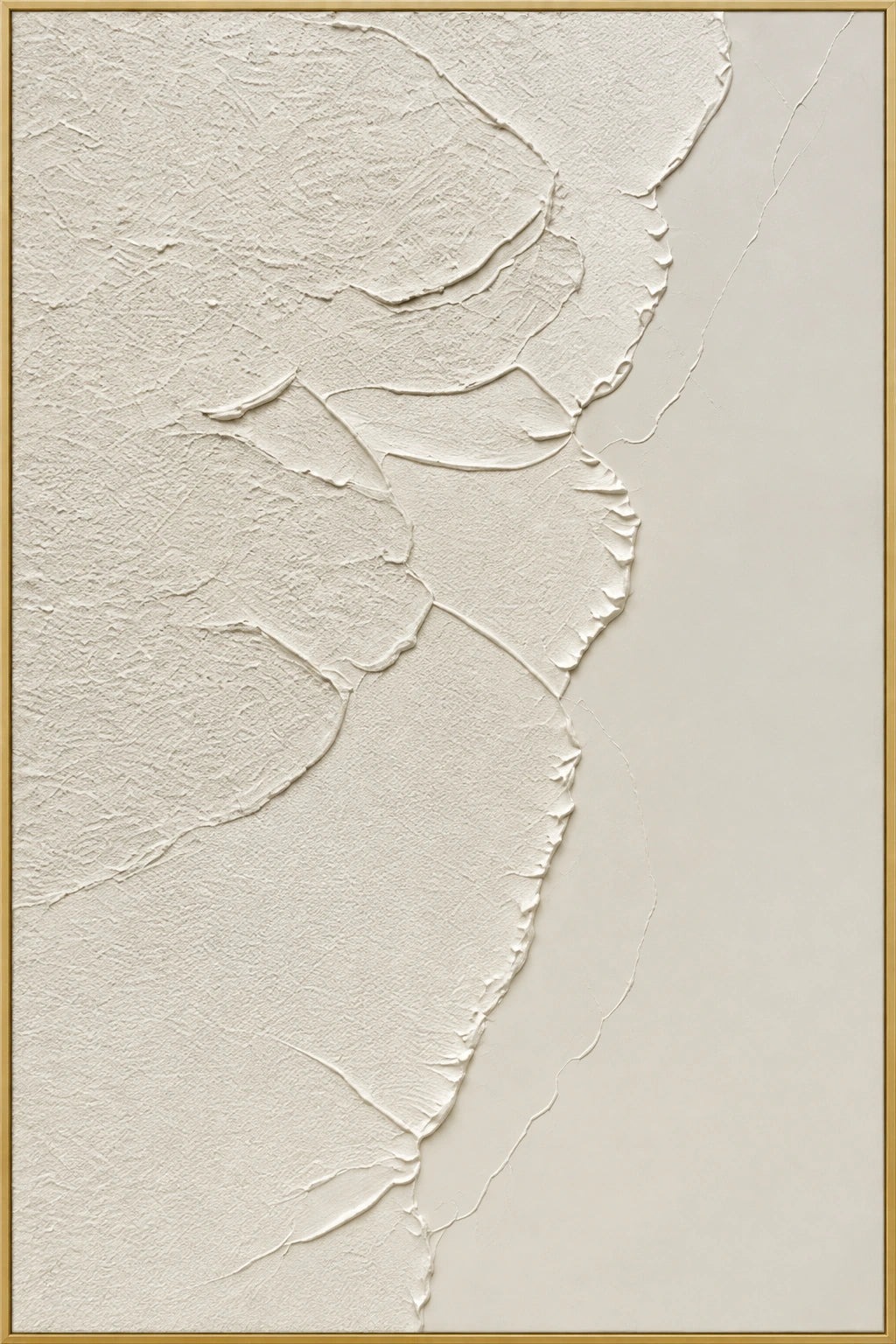 White Edge | Hand-Painted Abstract Oil Painting | Complete artwork front view with narrow champagne gold fine frame