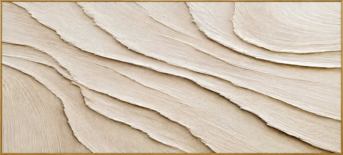 Quiet Strata | Hand-Painted Abstract Oil Painting | Complete artwork front view with narrow champagne gold fine frame