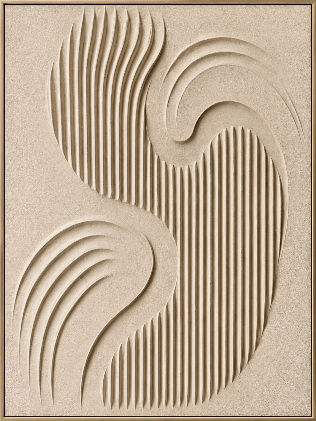 Sculpted Flow | Complete portrait artwork front view with narrow champagne-gold frame