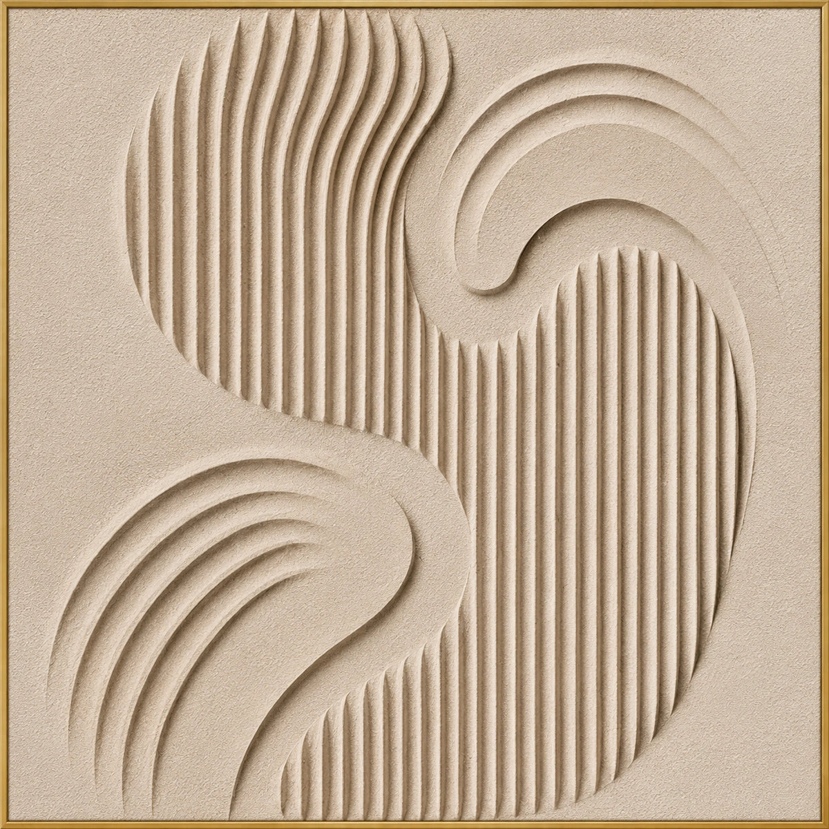 Sculpted Flow | Hand-Painted Abstract Oil Painting | Complete artwork front view with narrow champagne gold fine frame