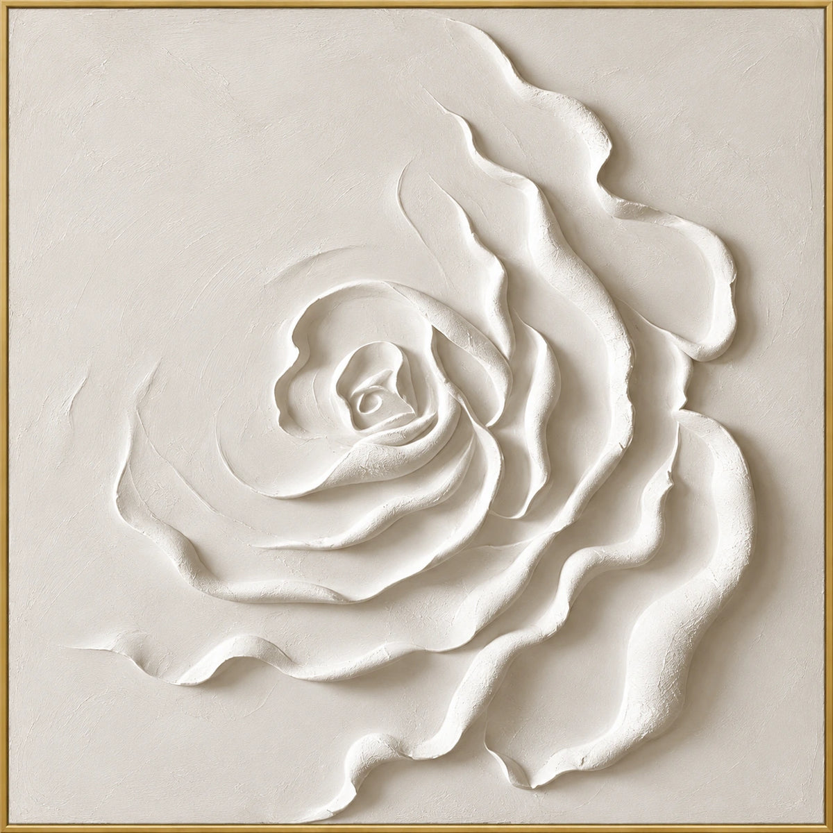 Sculpted Rose | Hand-Painted Floral Oil Painting | Complete artwork front view with narrow champagne gold fine frame