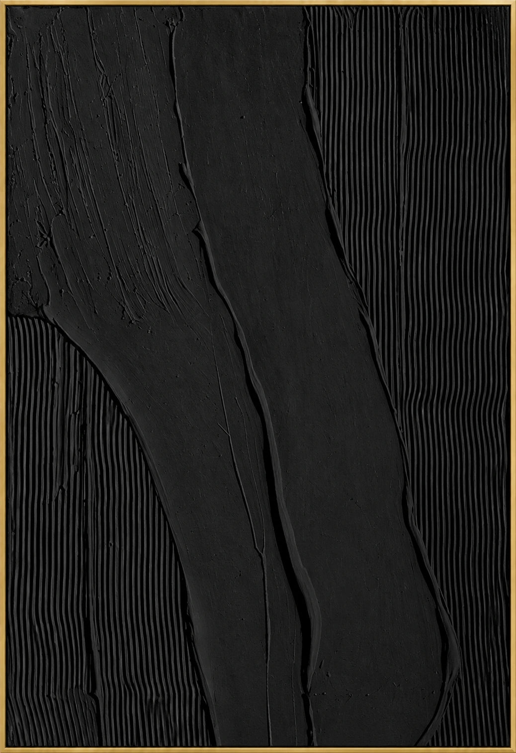 Shadow Rhythm | Hand-Painted Abstract Oil Painting | Complete artwork front view with narrow champagne gold fine frame