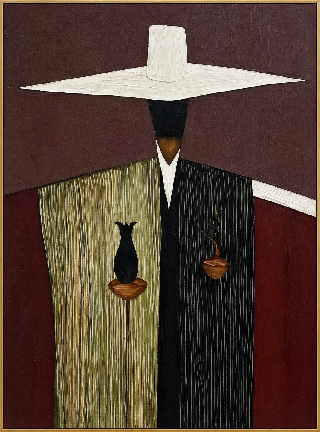 White Brim | Hand-Painted Figurative Oil Painting | Complete artwork front view with narrow champagne gold fine frame