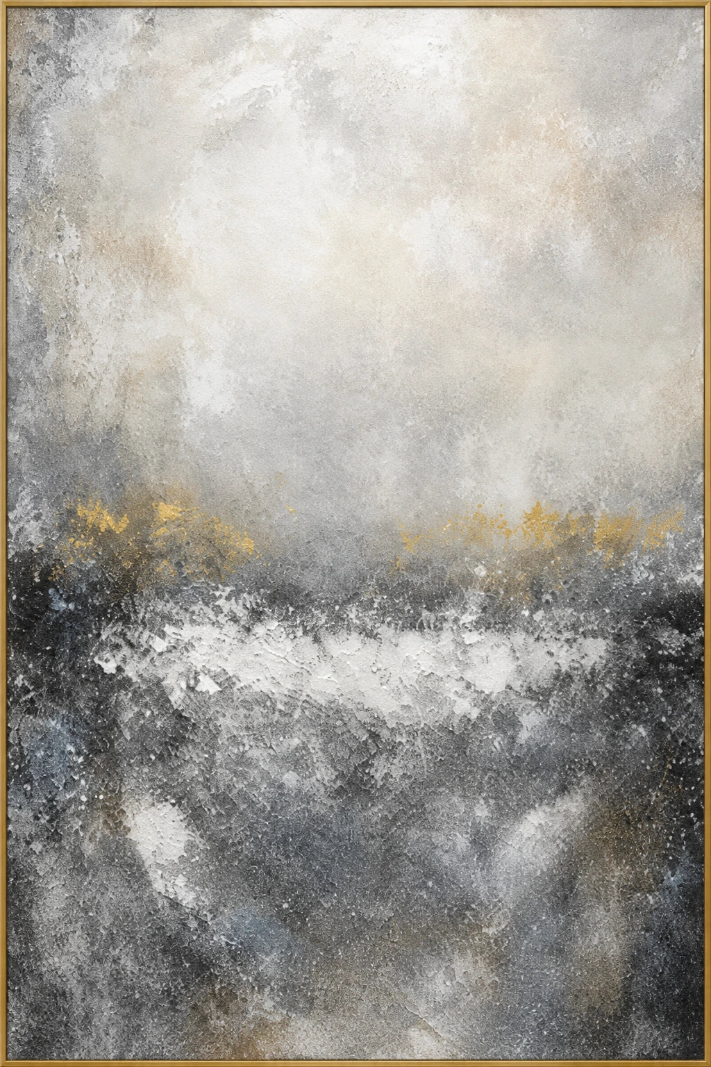 Silver Rising | Hand-Painted Abstract Oil Painting | Complete artwork front view with narrow champagne gold fine frame