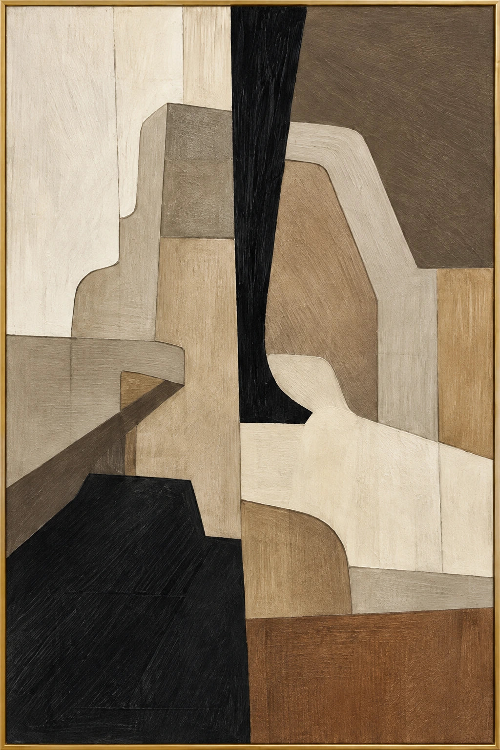 Tectonic | Hand-Painted Abstract Oil Painting | Complete artwork front view with narrow champagne gold fine frame