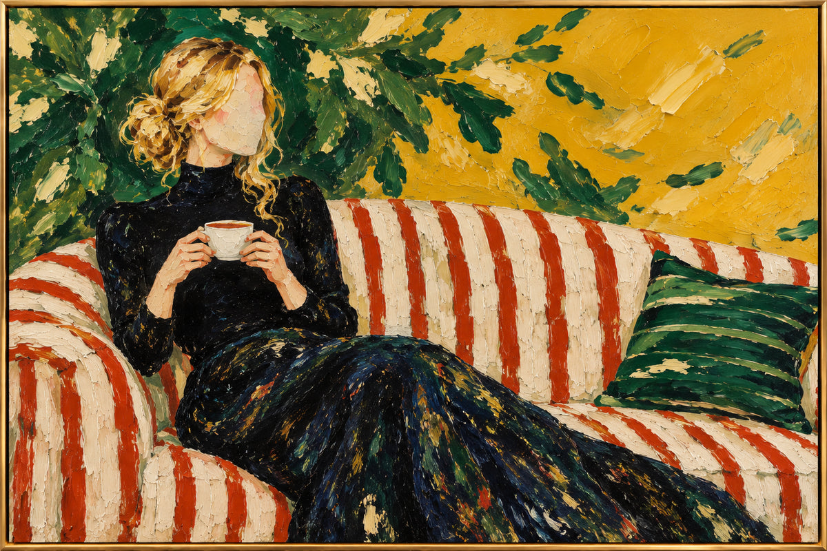 Striped Afternoon — Woman on a Striped Sofa oil painting, view 1