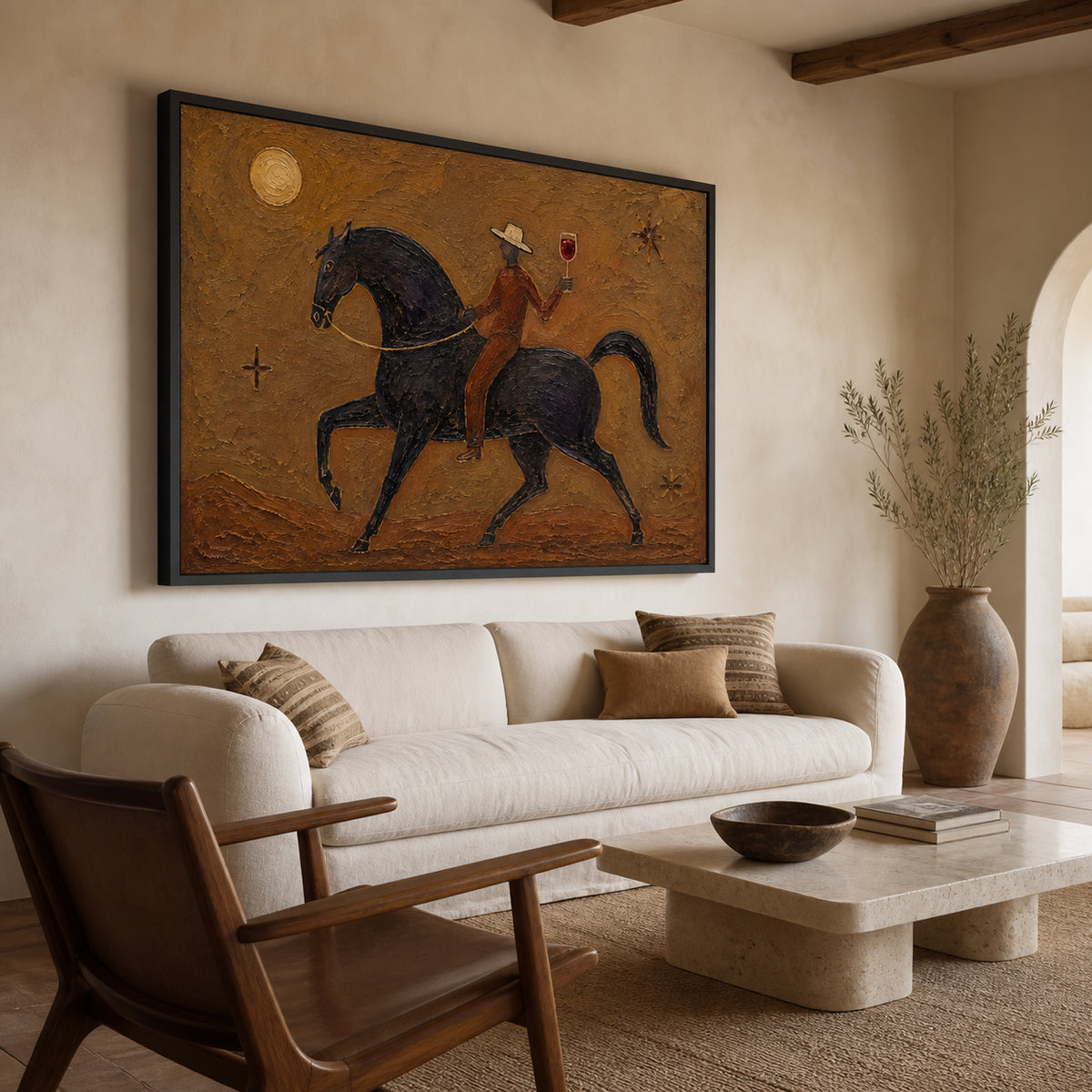 Desert Toast — Western Horse and Rider oil painting, view 2