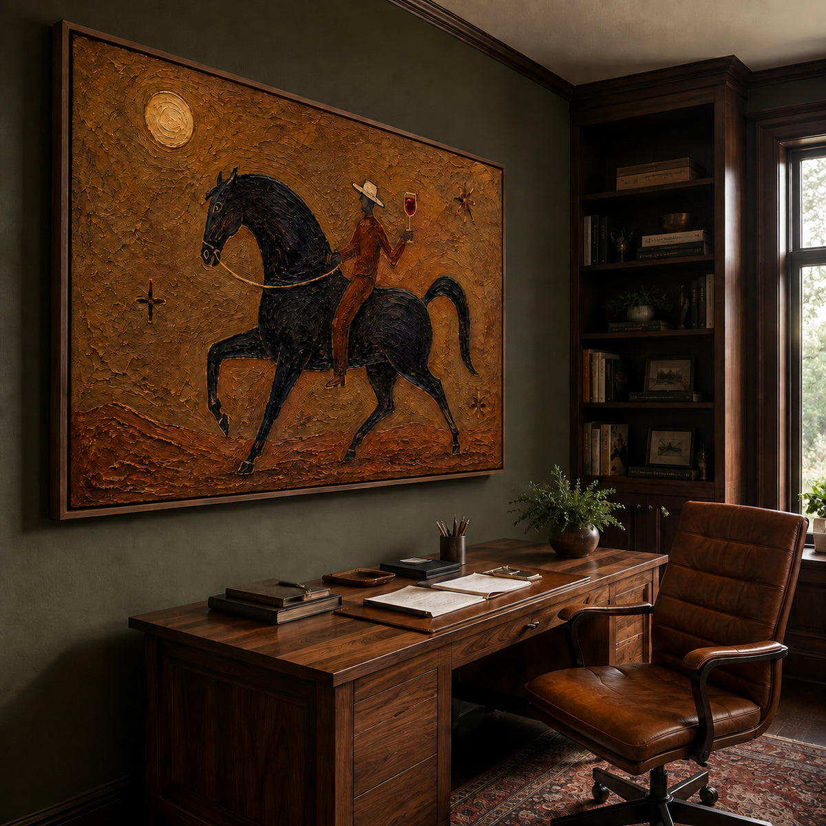 Desert Toast — Western Horse and Rider oil painting, view 3