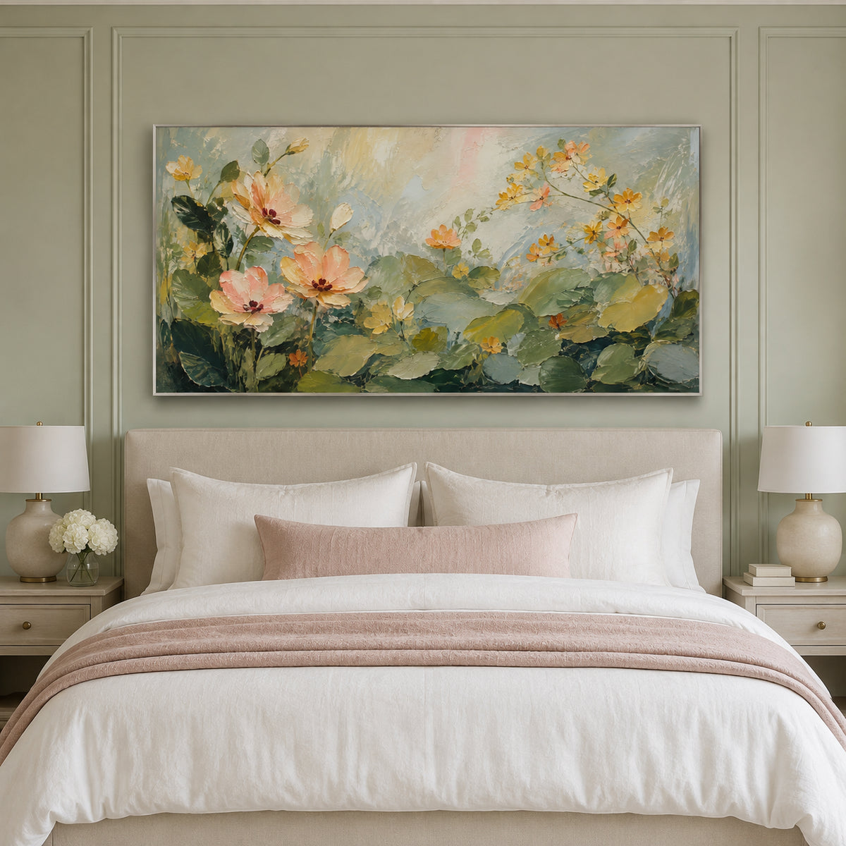 Peach Reverie — Floral Landscape oil painting, view 4