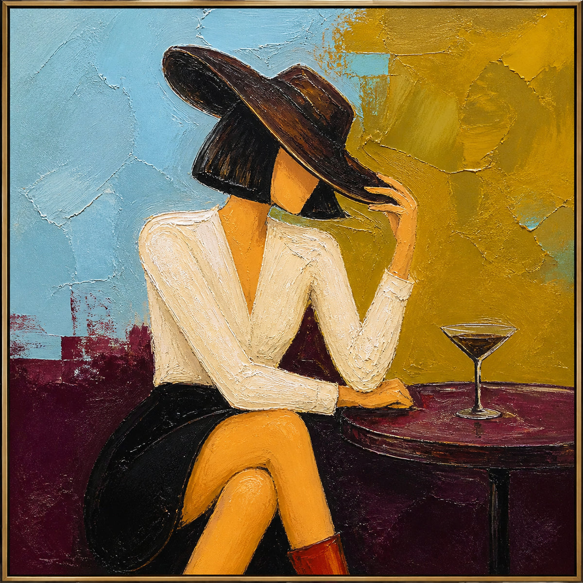 Cocktail Hour — Woman in a Black Hat oil painting, view 1