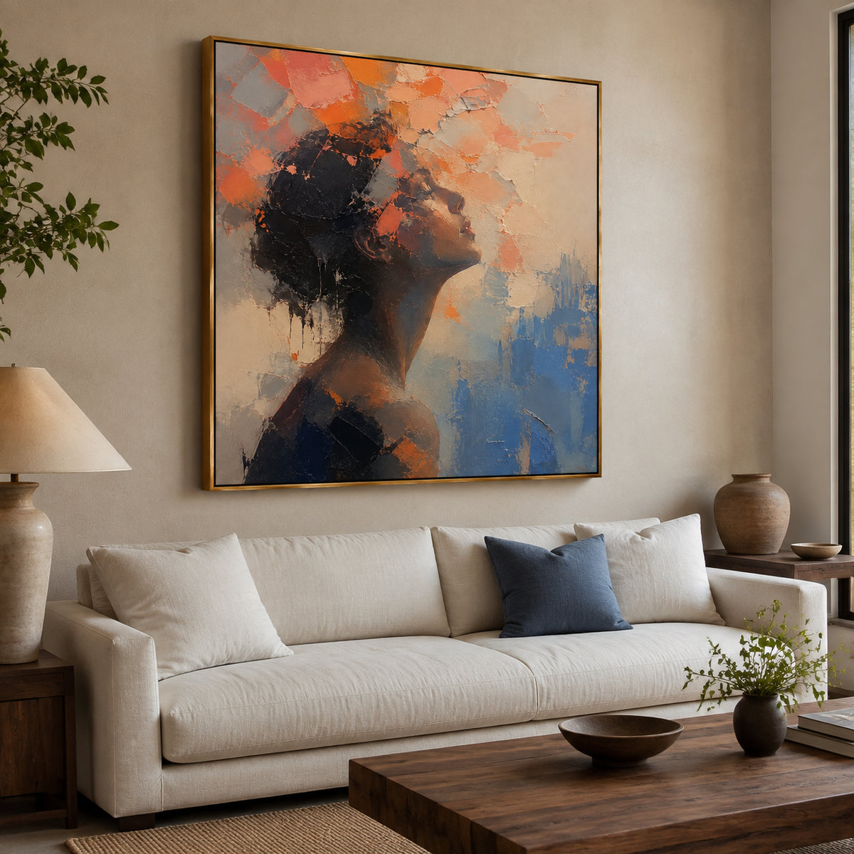 Coral Echo — Abstract Woman Portrait oil painting, view 2