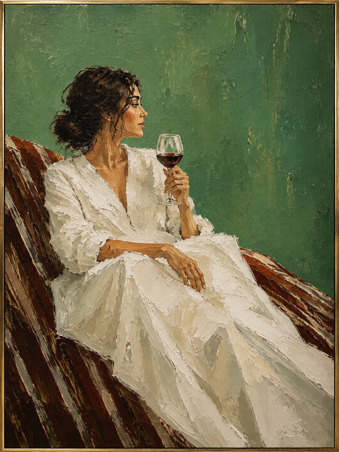 Wine Stillness — Woman with Wine oil painting, view 1