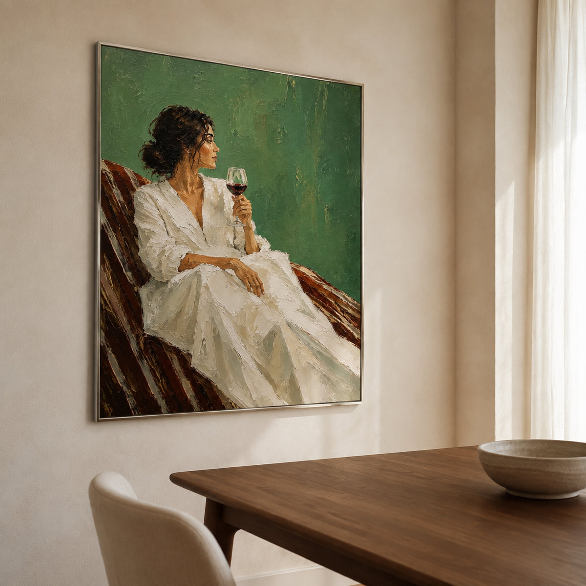 Wine Stillness — Woman with Wine oil painting, view 2