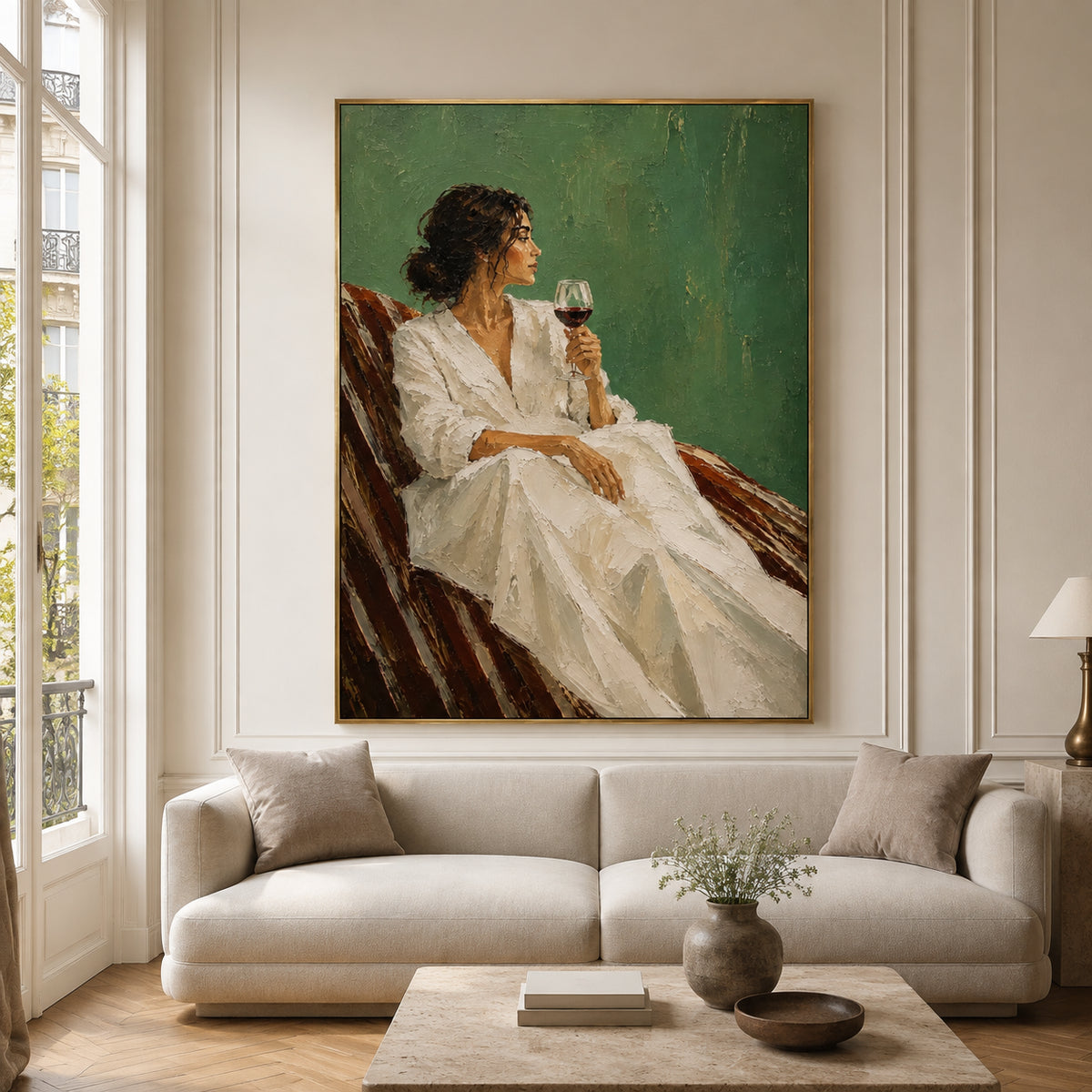 Wine Stillness — Woman with Wine oil painting, view 4