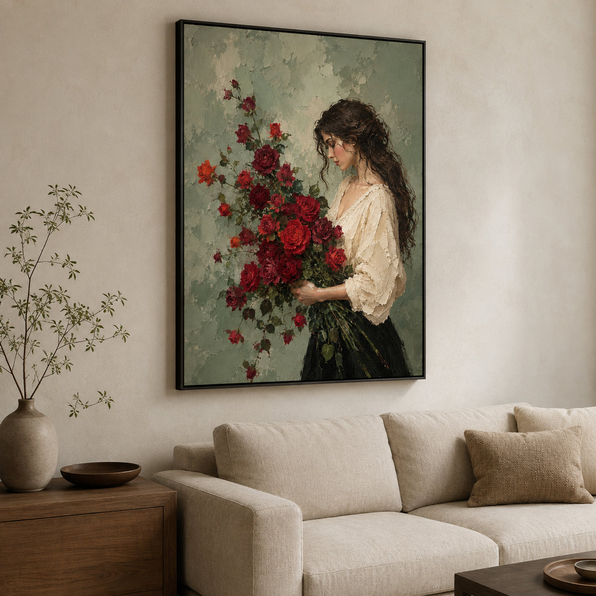 Armful of Roses — Woman with Roses oil painting, view 2