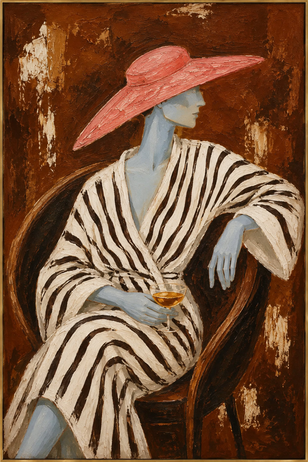Coral Hat Reverie — Woman in a Coral Hat oil painting, view 1