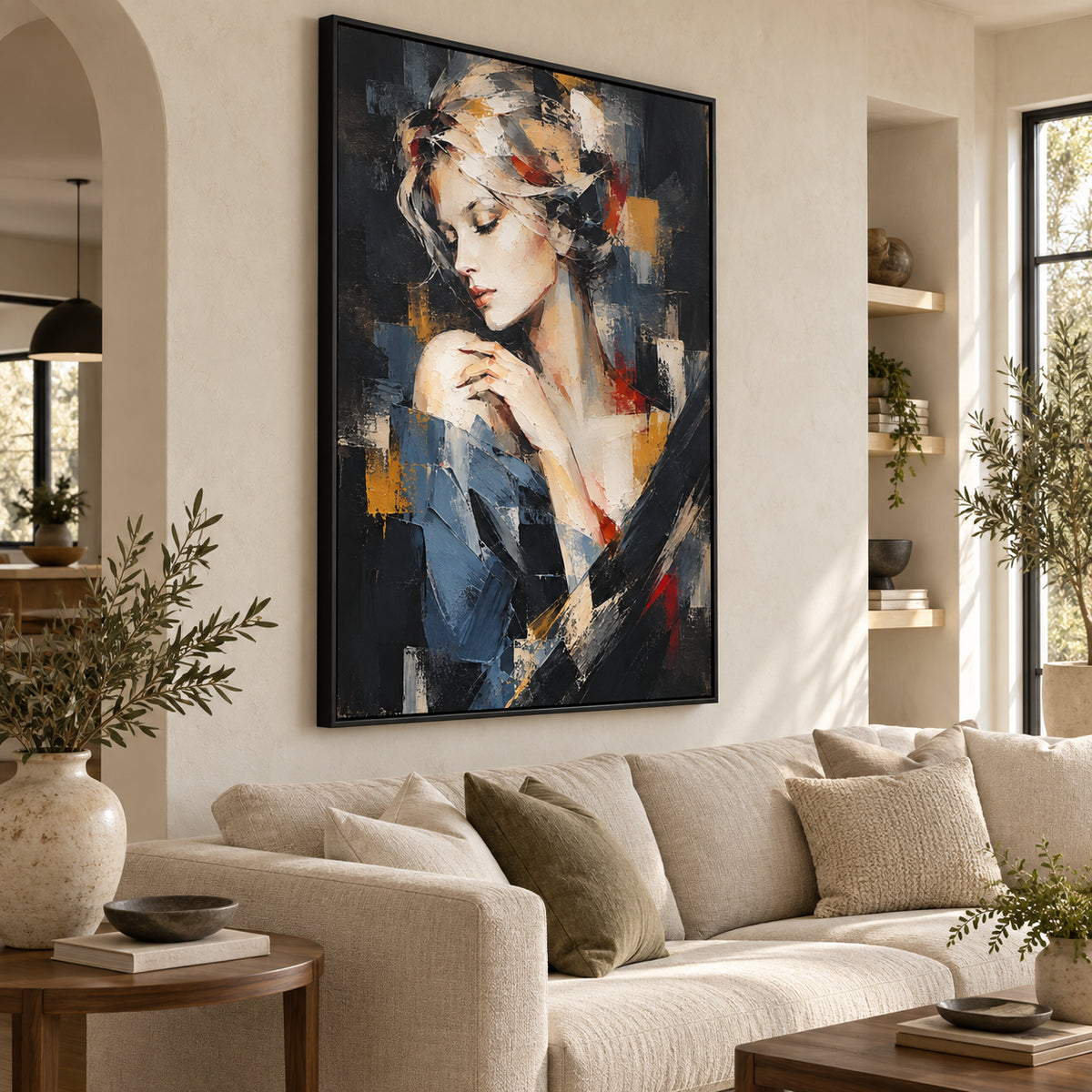 Slate and Gold — Abstract Woman Portrait oil painting, view 2