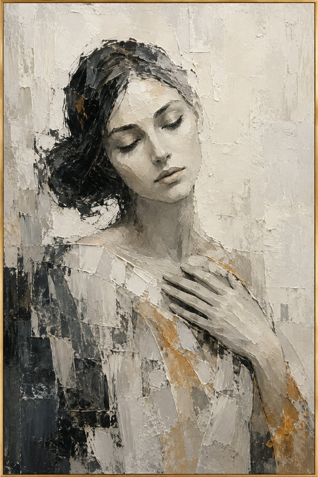 Graphite Muse — Monochrome Woman Portrait oil painting, view 1