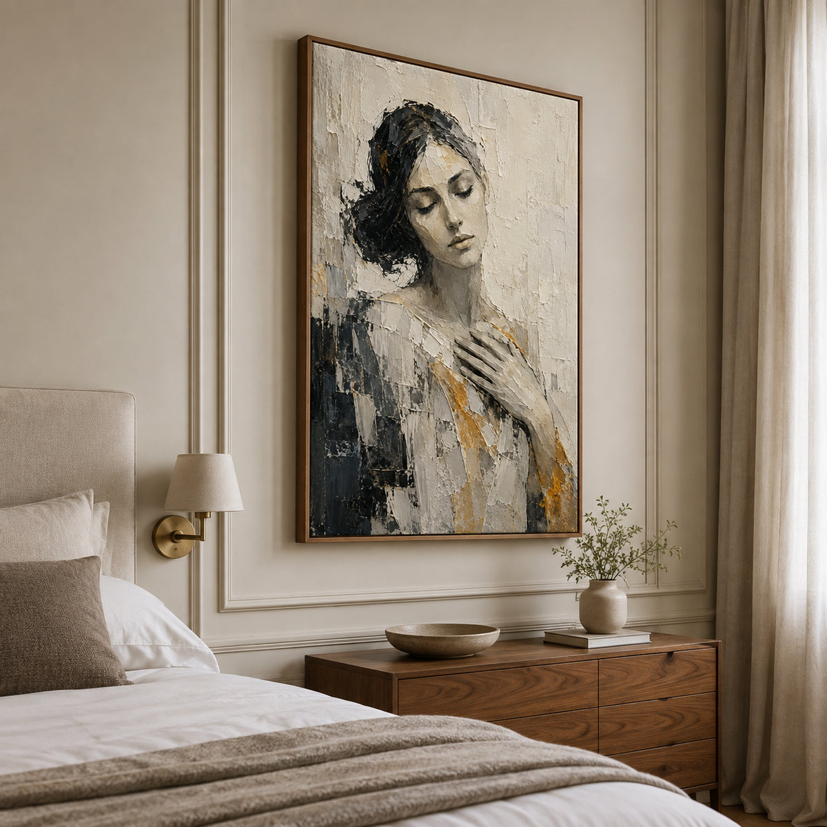 Graphite Muse — Monochrome Woman Portrait oil painting, view 2