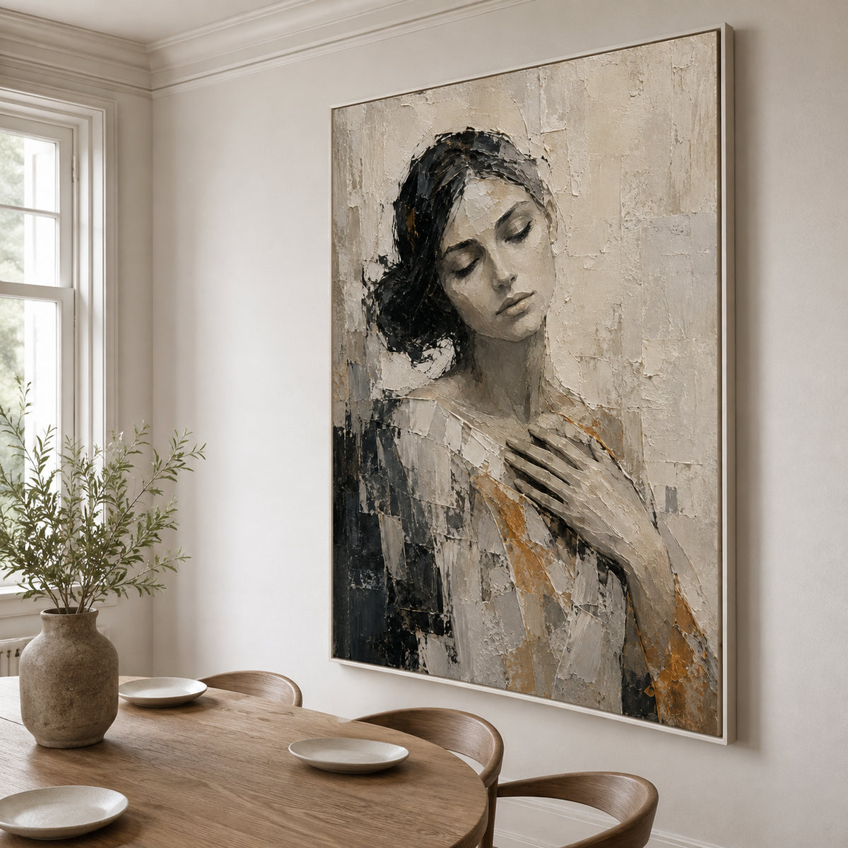 Graphite Muse — Monochrome Woman Portrait oil painting, view 6
