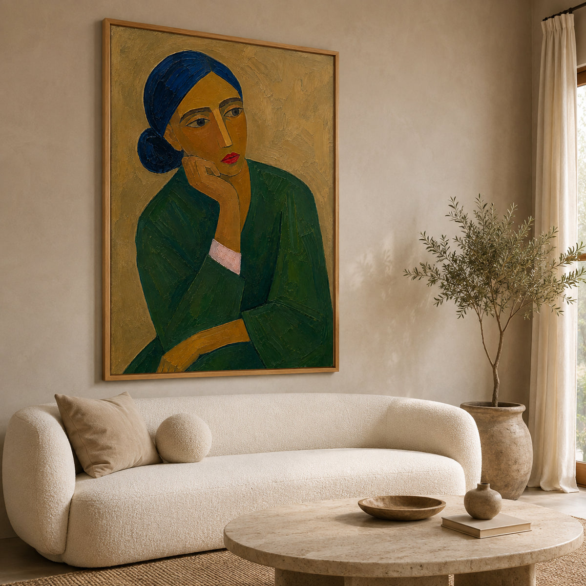 Blue Reverie — Woman in a Blue Headscarf oil painting, view 2