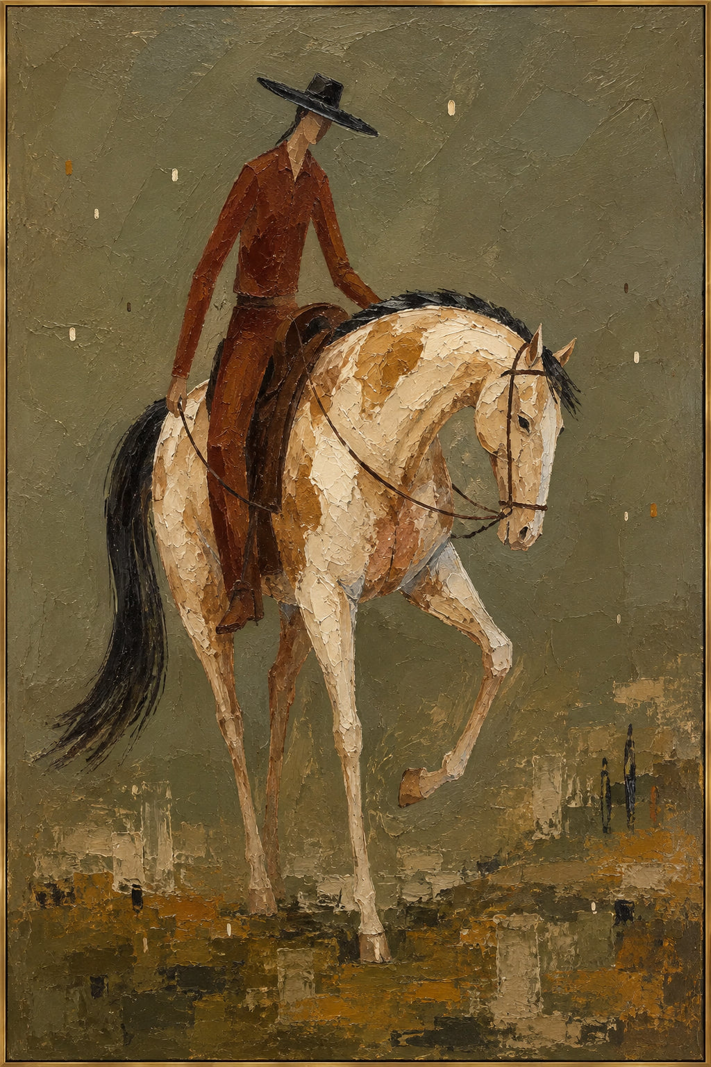 Quiet Saddle — Western Horse and Rider oil painting, view 1