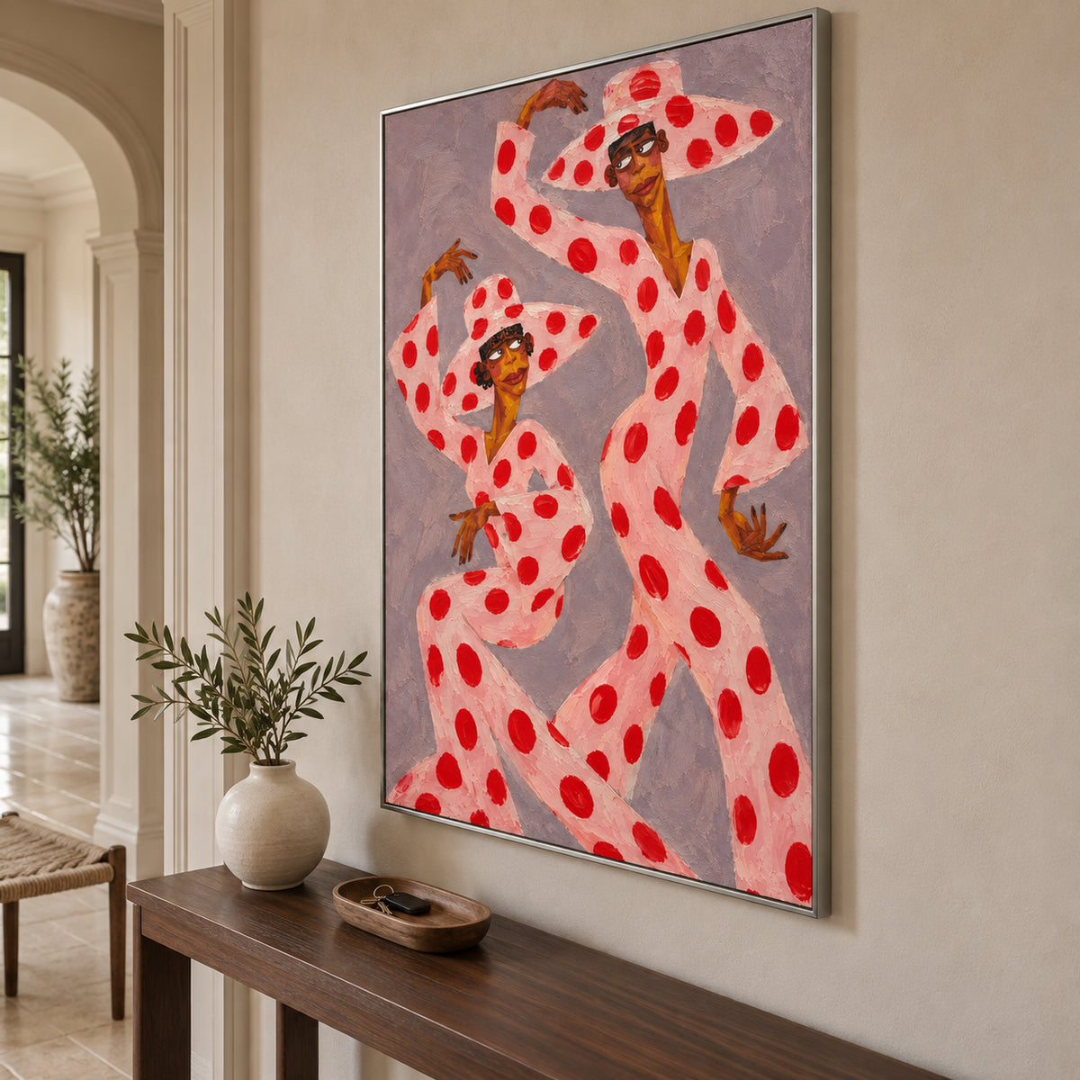 Scarlet Duet — Women in Polka Dots oil painting, view 1