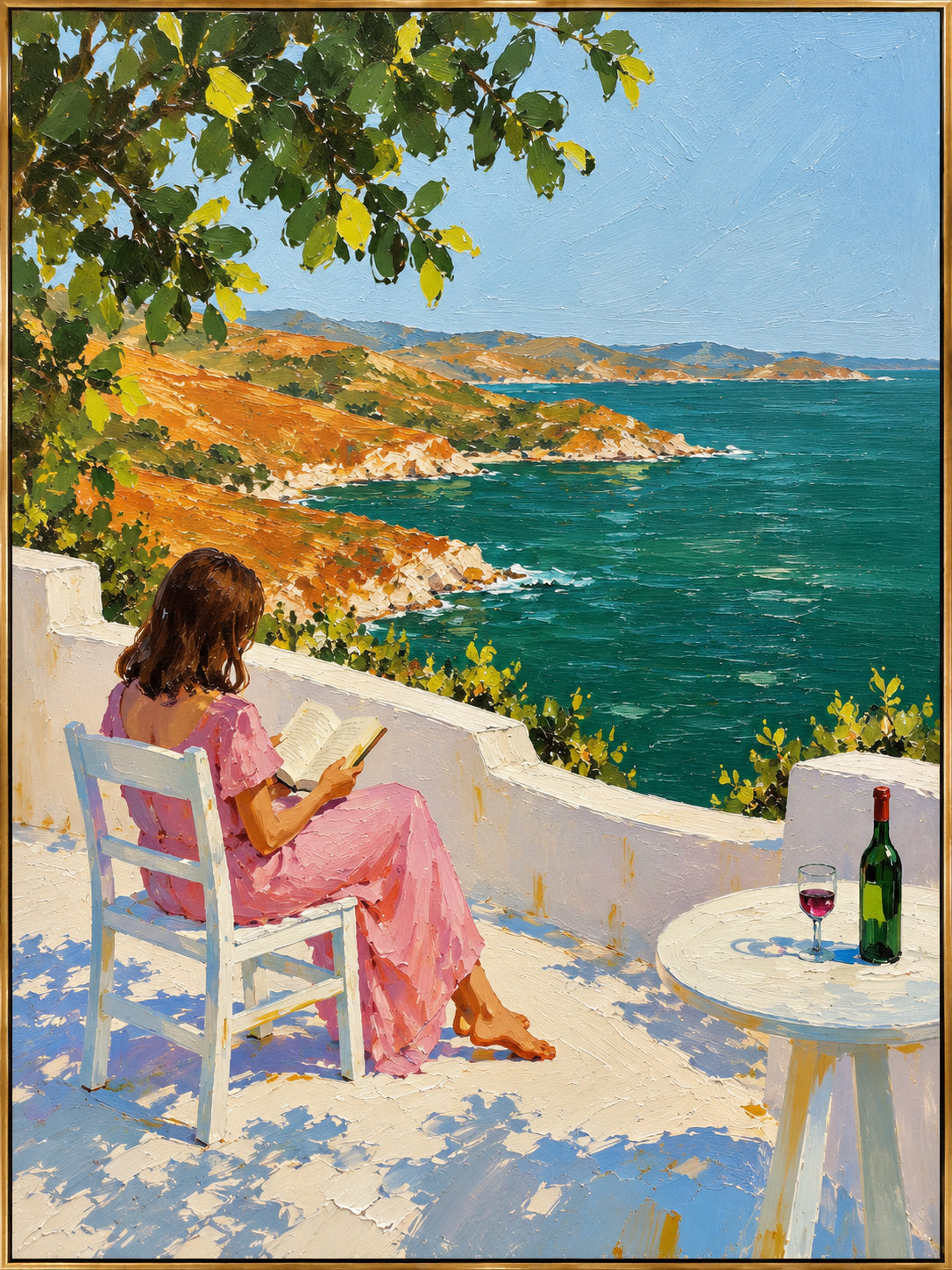 Seaside Reading — Coastal Reading Scene oil painting, view 3