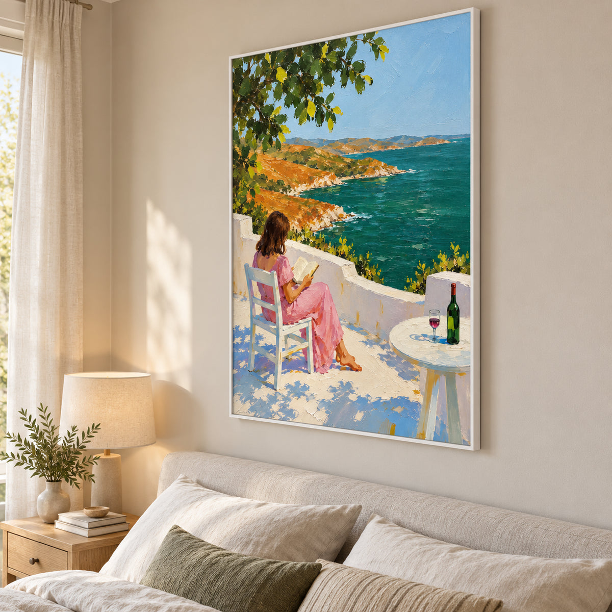 Seaside Reading — Coastal Reading Scene oil painting, view 5