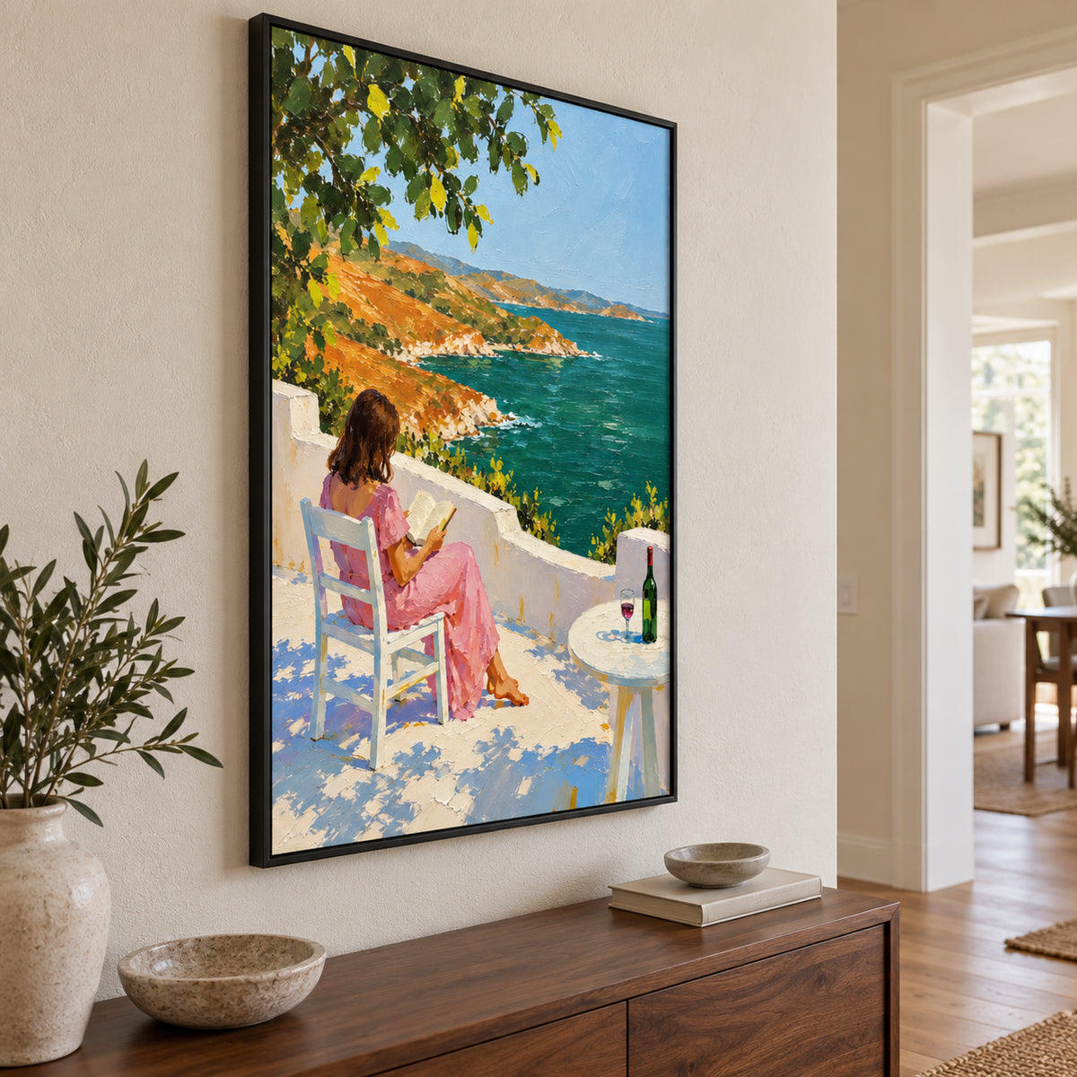 Seaside Reading — Coastal Reading Scene oil painting, view 6