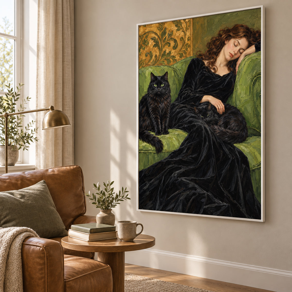 Velvet Dreams — Woman with a Black Cat oil painting, view 2