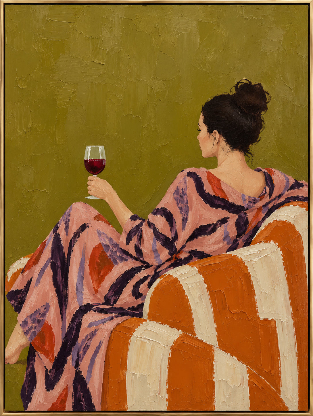 Tangerine Hour — Woman with Wine oil painting, view 1