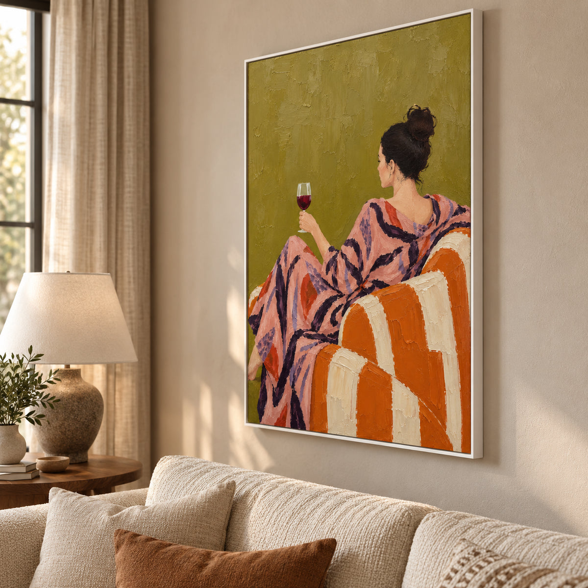 Tangerine Hour — Woman with Wine oil painting, view 3