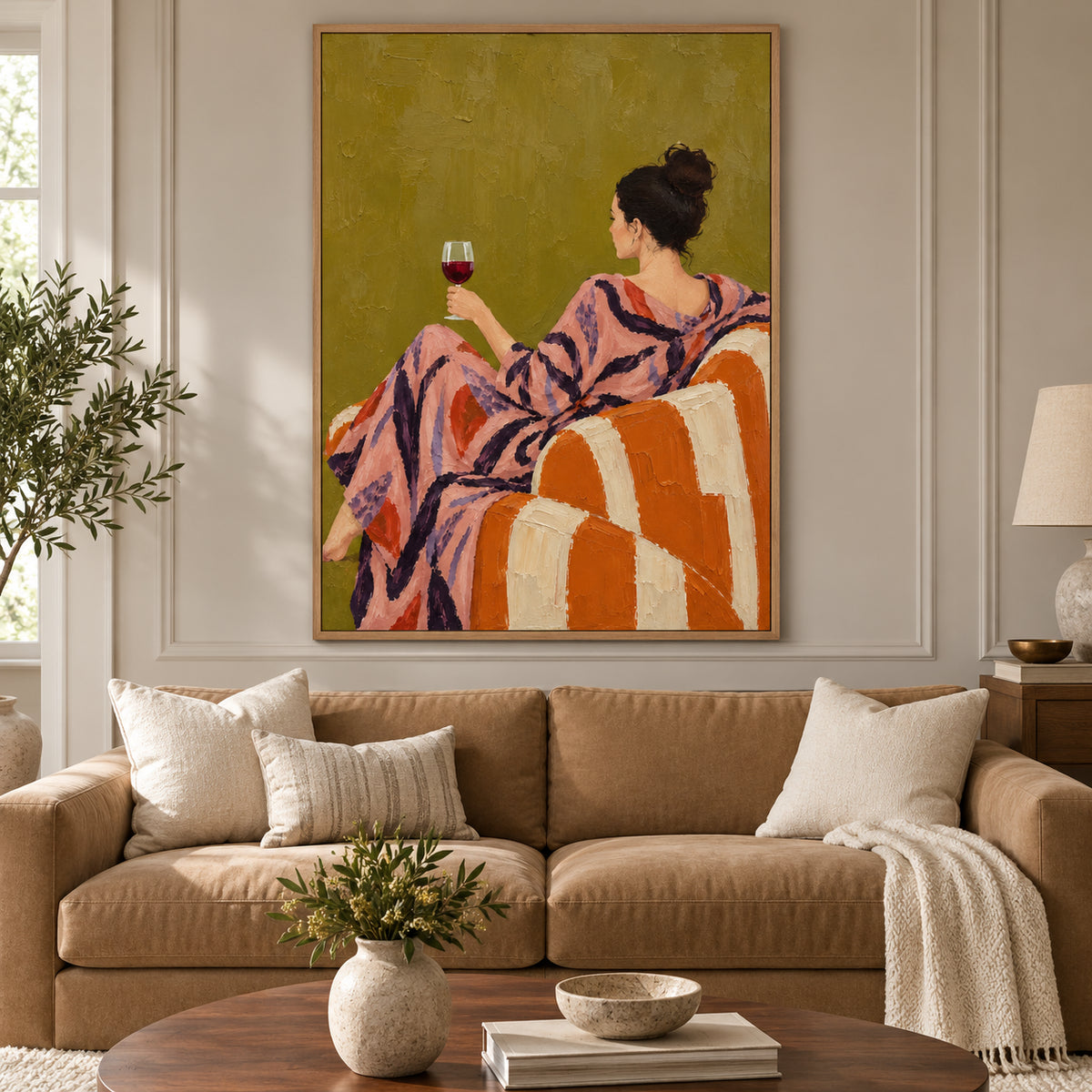 Tangerine Hour — Woman with Wine oil painting, view 5