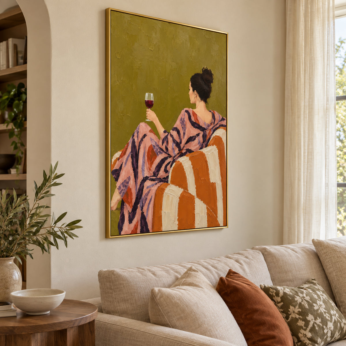 Tangerine Hour — Woman with Wine oil painting, view 6