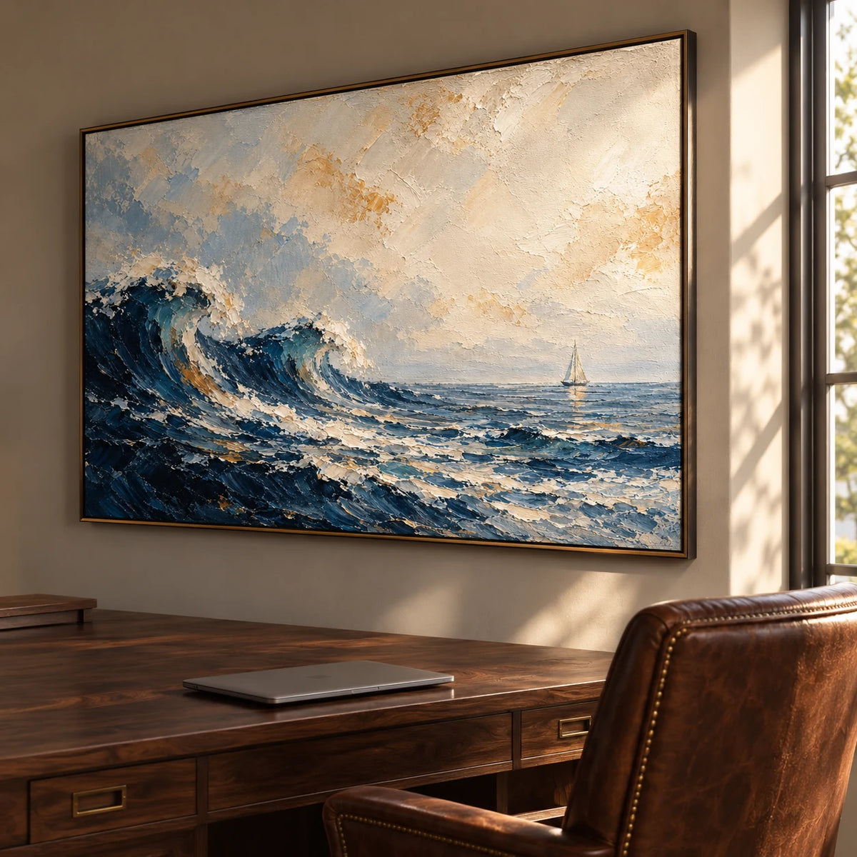Returning Wave oil painting - study room right-side view