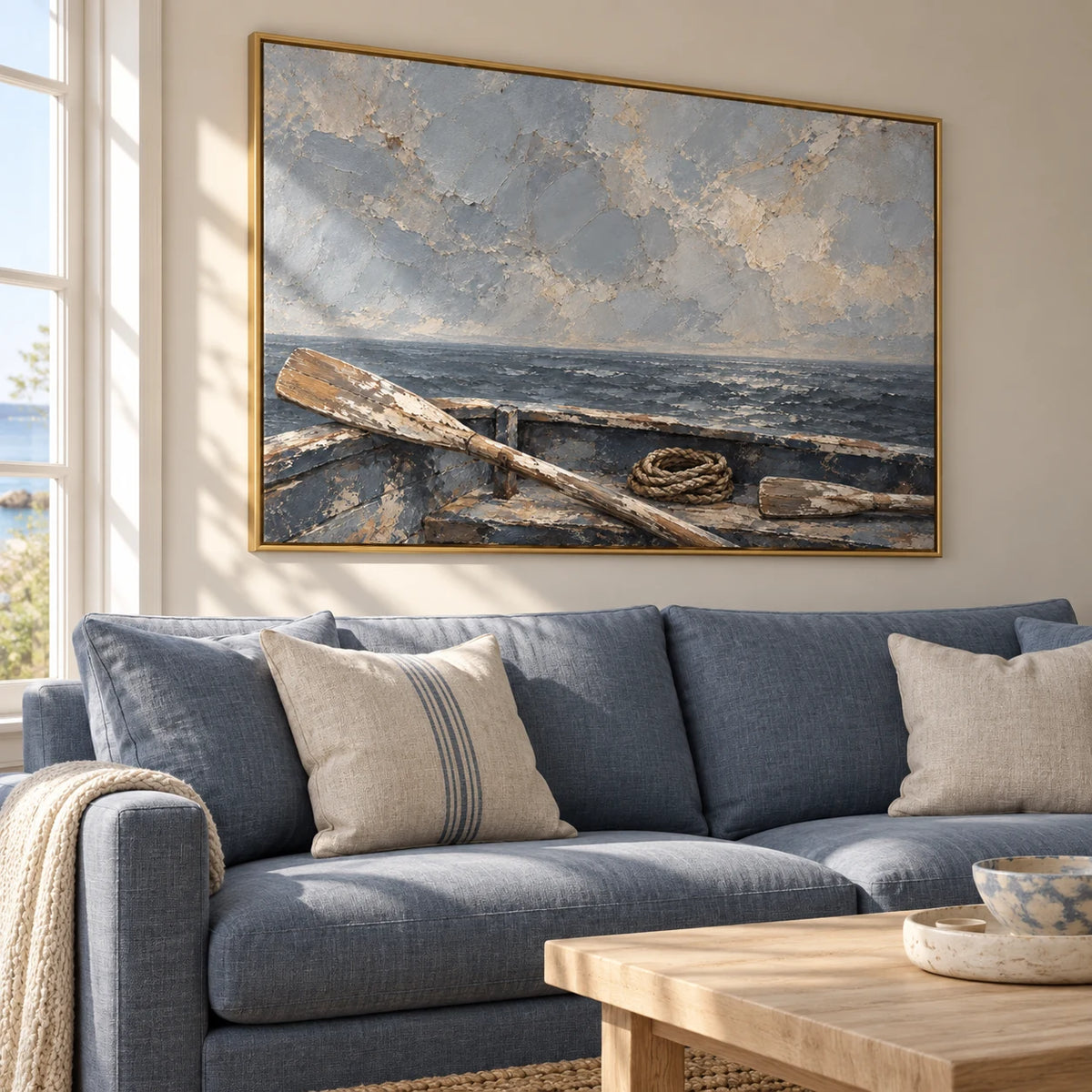 Oars at Rest oil painting - living room view