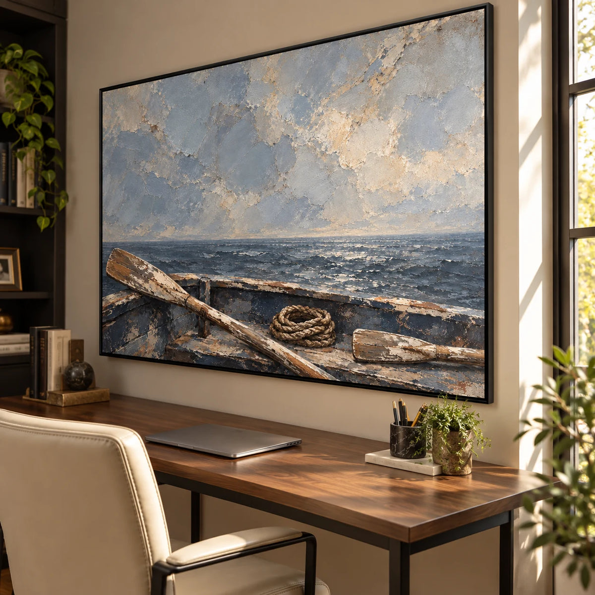 Oars at Rest oil painting - study room right-side view