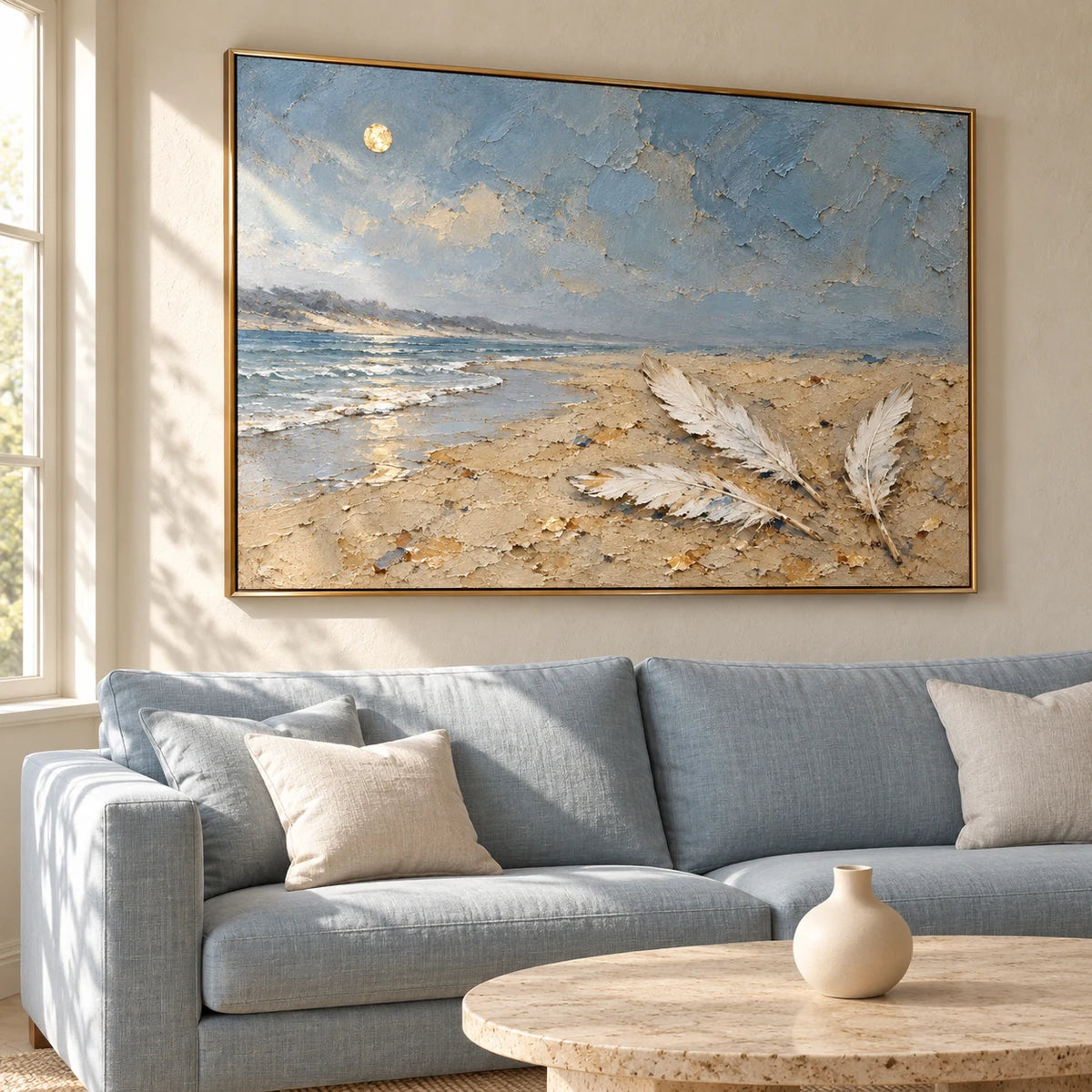 Feathered Shore oil painting - living room view